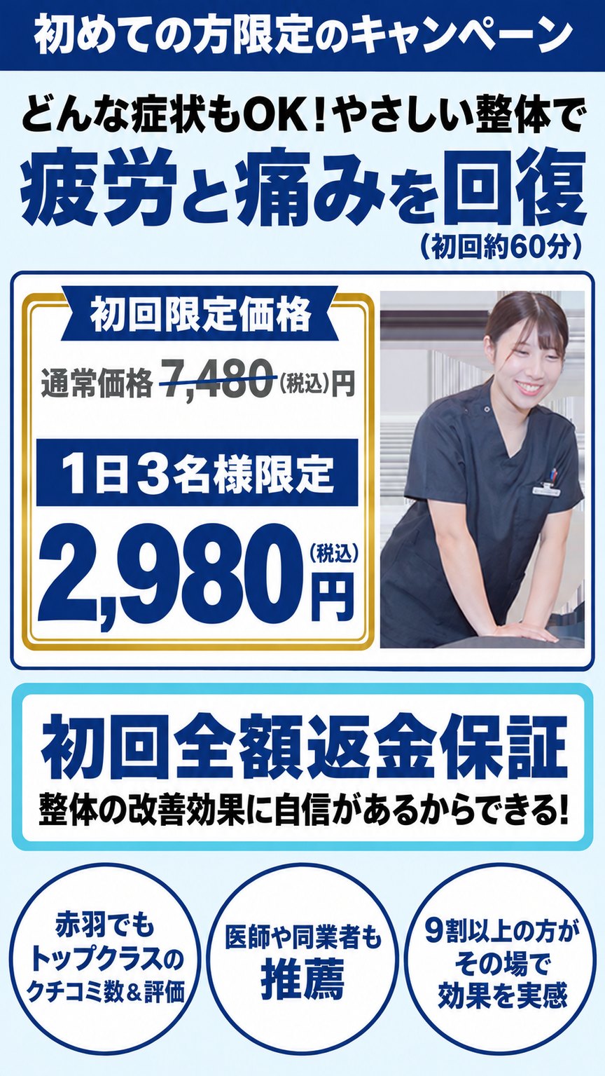 産前産後の骨盤矯正｜初めての方限定のキャンペーン 通常7,480円→1日3名様限定2,980円（税込）初回全額返金保証